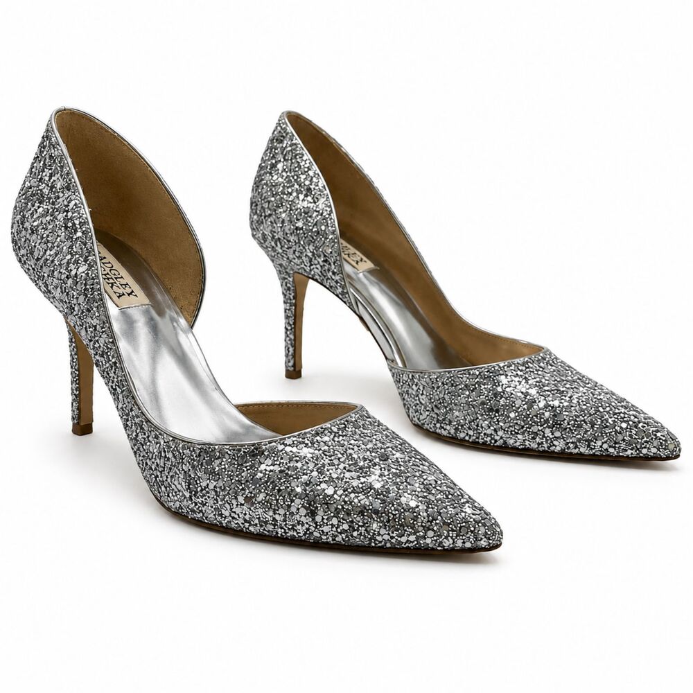 Badgley Mischka Daisy II Heels Women's 6 Silver Glitter‎ Pointed Toe Stiletto